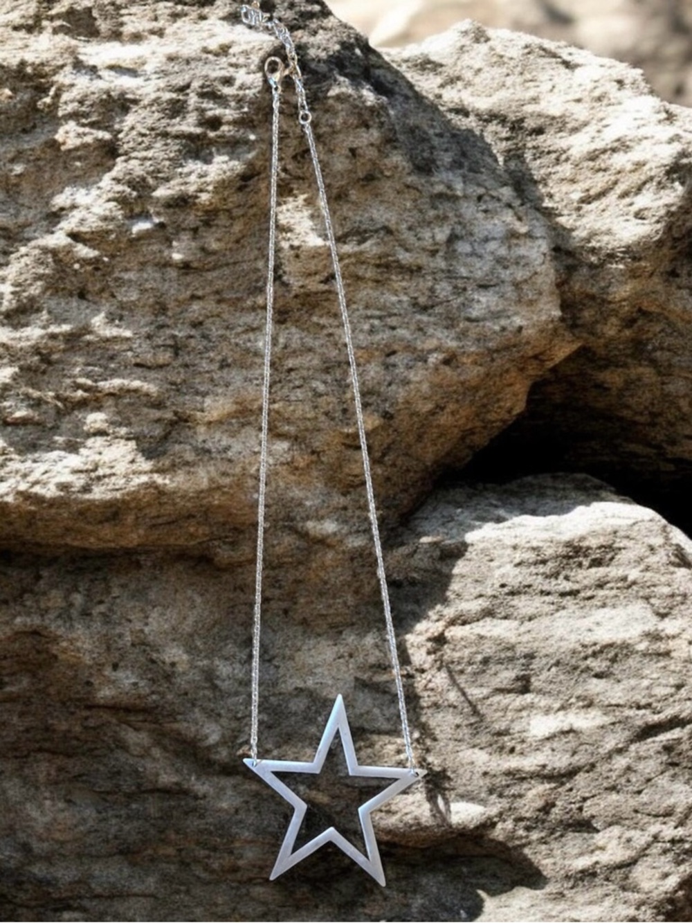 Silver Star Outline Pendant Necklace - Women Jewelry (16”)